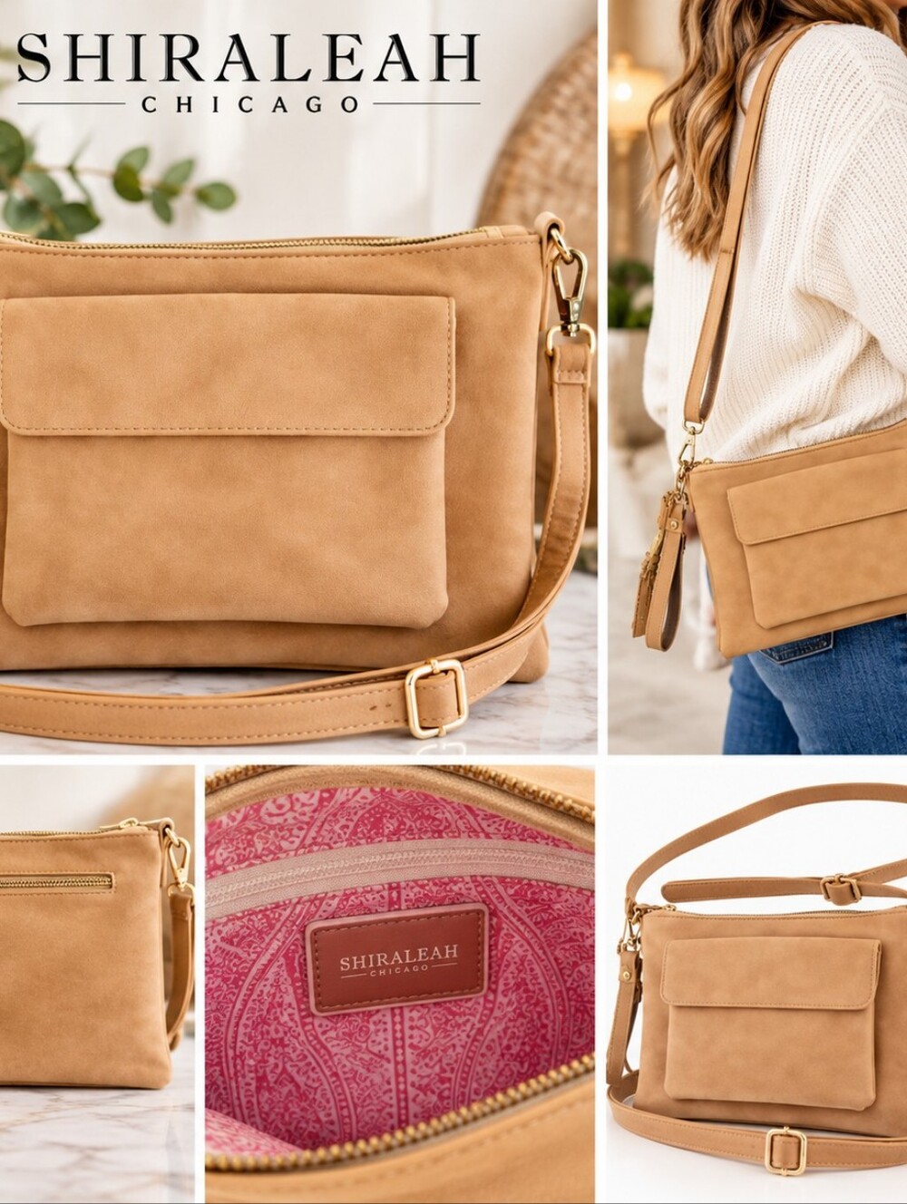 Shiraleah Chicago Jessica Tan Vegan Suede Crossbody Bag Wristlet